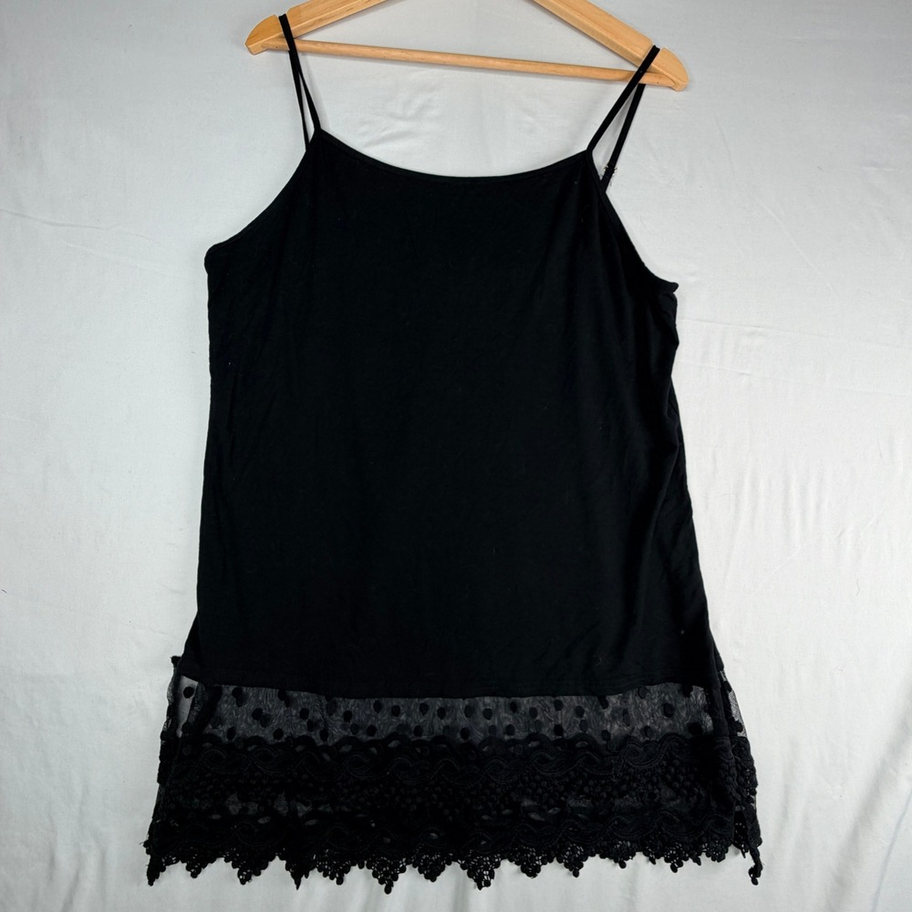 Kate Kasin Black Camisole Tank Top Lace Swiss Dot Mesh Hem XL Layering Cami